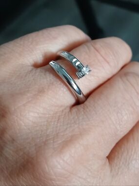 Stainless Steel Silver Open Band Ring with Pavé Accent - And Earrings Set